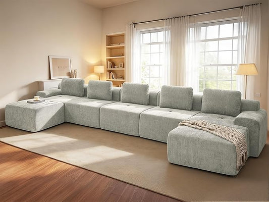 196" U Shaped Oversized Boneless Couch, Comfort Cloud Sectional Couches for Living Room, Modular Sofa High Back & Extra Deep Seat, No Assembly, Soft Chenille(Light Grey, 196 inch-U shaped（5+2）)