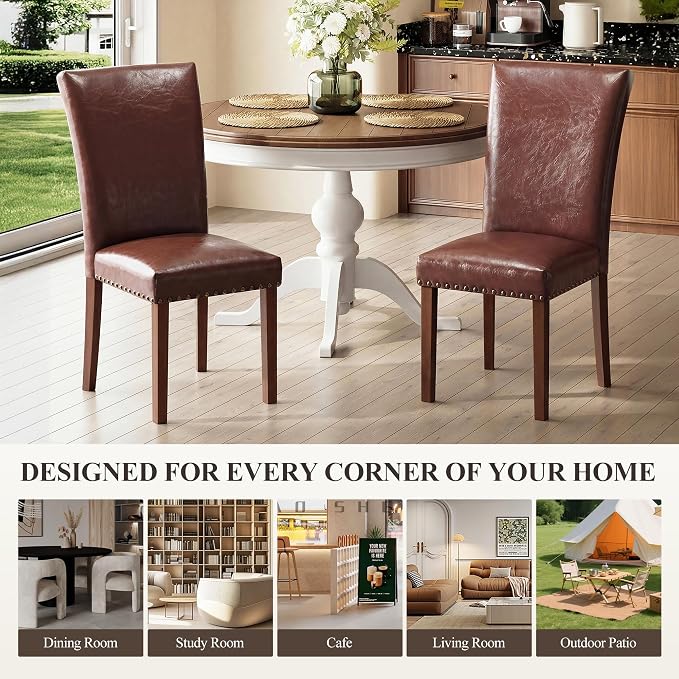 MALOL Dining Chairs Set of 4, High Back Dining Chair with Wood Legs and Nailhead Trim, Modern Padded Kitchen Room Chairs for Dining Room/Restaurant, Light Brown