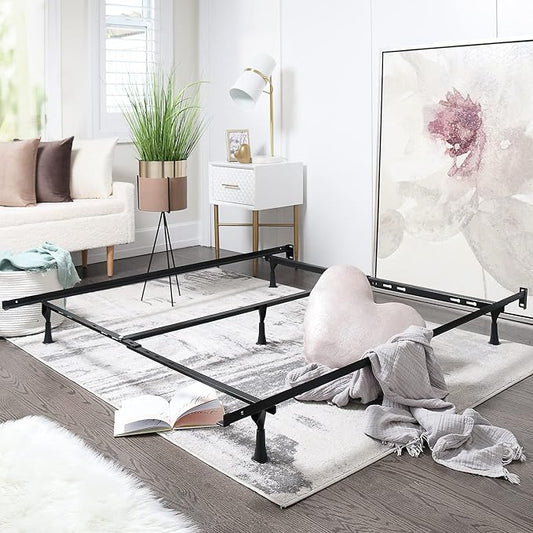 Clara Clark Adjustable Bed Rails - Metal Bed Frame with Center Support Leg - 5.25' H Low, Expands from Twin to Full, Black