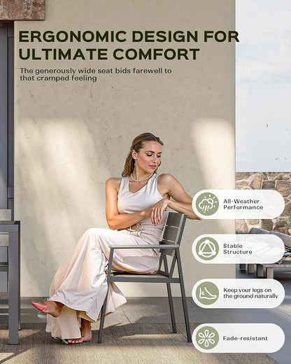 Vexwalx Outdoor Dining Chairs Set of 2, HDPS + Aluminum Patio Dining Chairs with Ergonomic Design and Wide Seat, 2 Piece Outdoor Chairs for Garden, Backyard, Deck (Gray)