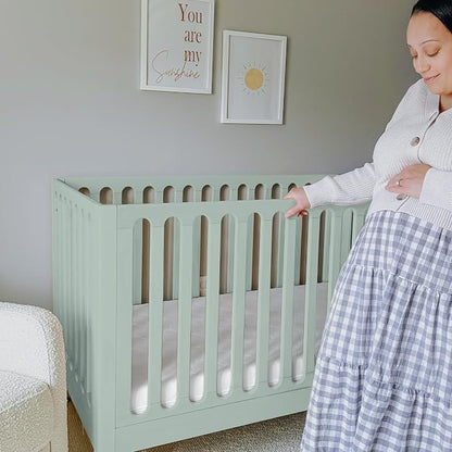 Newton Baby Galileo Standard Crib, Solid Beech Wood in Sage Color, 3-in-1 Convertible Crib with Toddler Bed Conversion Kit, Baby-Safe Finish