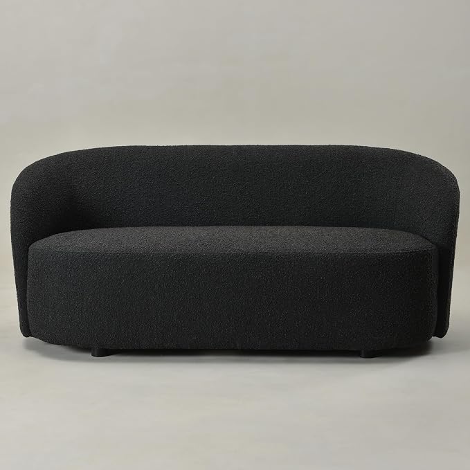 KINWELL 68" Boucle Upholstered Loveseat Sofa with Set of 2 Swivel Barrel Accent Chairs, Minimalist Comfy 2-Seater Couch and 2 Sherpa Armchairs for Small Spaces Apartment, Black