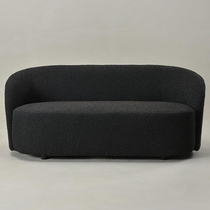 KINWELL 68" Boucle Upholstered Loveseat Sofa with Set of 2 Swivel Barrel Accent Chairs, Minimalist Comfy 2-Seater Couch and 2 Sherpa Armchairs for Small Spaces Apartment, Black