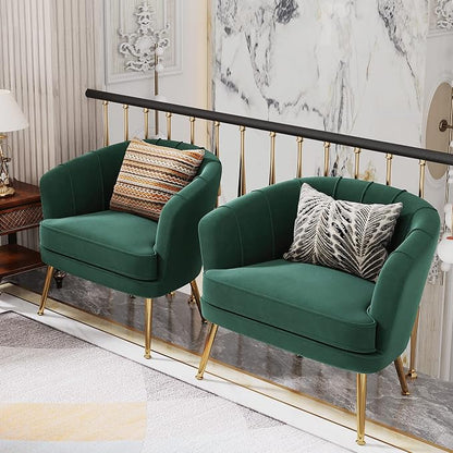 Andeworld Velvet Accent Chair, Upholstered Modern Single Sofa Side Chair,Comfy Barrel Club Living Room Armchair with Golden Metal Legs for Bedroom Living Reading Room Office, Green
