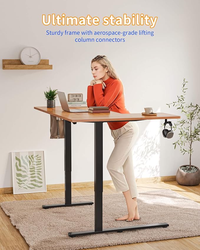 YIHAYO Reversiable L-Shaped Electric Standing Desk, 59 Inches Stand Up Corner Desk, Sit and Stand Up for Work Office Home, Ergonomic Rising Computer Table with Splice Board, Rustic Brown