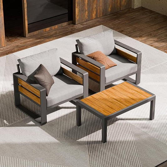 ZANDOR Aluminum Outdoor Patio Furniture-Armchair with Table,Dark Gray | Rustproof,High weight capacity,Water-repellent,Washable Cover,All-Weather Resistant,Easy clean,for Poolside Backyard Deck