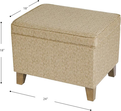Homepop Home Decor | Medium Square Storage Ottoman with Hinged Lid | Ottoman with Storage for Living Room & Bedroom, Tan