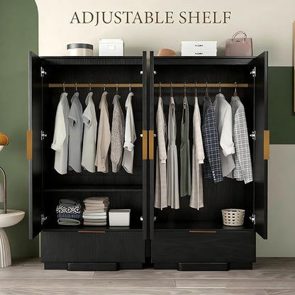 Brafab 67" Fluted Armoire Wardrobe Closet with Drawers and Doors, Wooden Wardrobe Cabinet with Adjustable Shelves, Modern Storage for Clothes, Coats for Bedroom,Black (1 pcs)