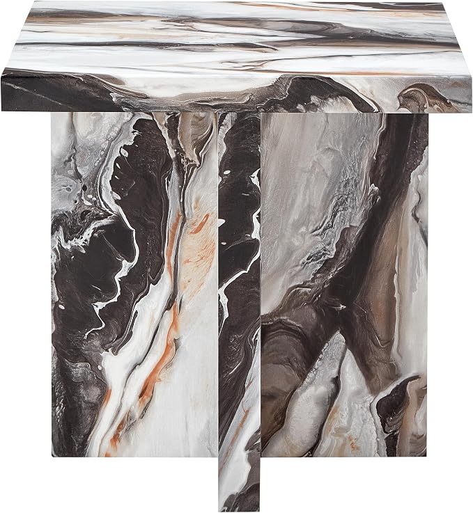 Roundhill Furniture Cavira Modern Faux Marble Living Room Side Table, Off-White