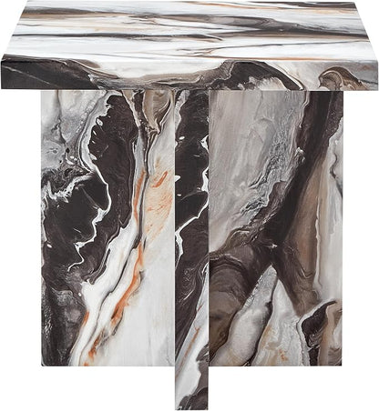 Roundhill Furniture Cavira Modern Faux Marble Living Room Side Table, Off-White