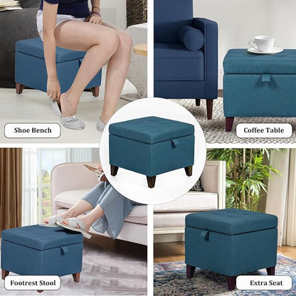 Adeco Square Fabric Storage Ottoman with Tufted Flip Top, 18x18x15