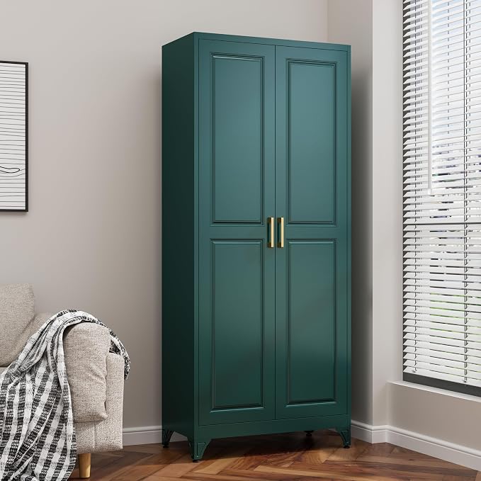 75” Metal Tall Kitchen Pantry Cabinet,Metal Storage Cabinet with Doors and Adjustable Shelves,Modern Kitchen Hutch Cabinets,Freestanding Cupboard for Office Living Room