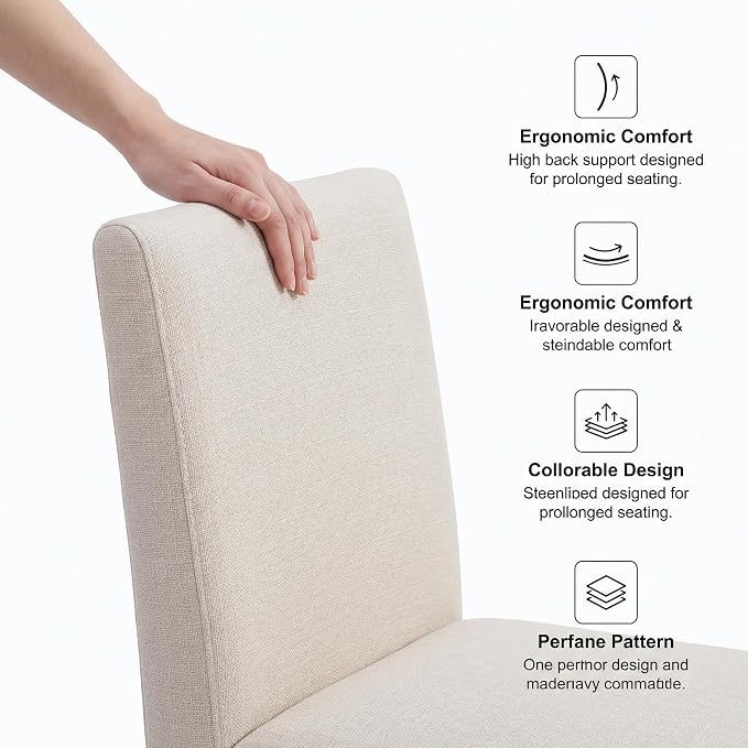 VESCASA Linen Upholstered Dining Chairs Set of 2, Mid Century Modern Padded Chair with Chrome Metal Frame for Restaurant, Dining Room, Kitchen, Cream