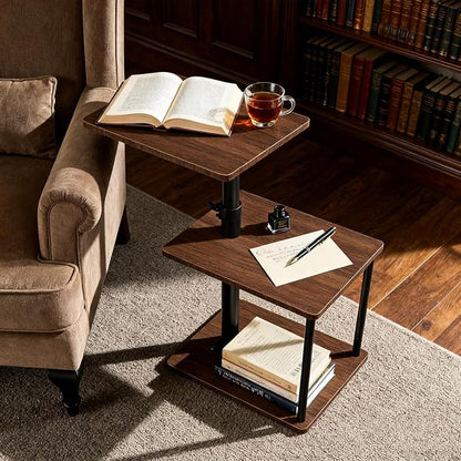 Faesun Swivel Side Table for Couch Arm, Height Adjustable C Shaped End Table for Recliner or Bed, Tv Trays with Storage Shelf for Small Spaces- Small Nightstand for Living Room, Bedroom