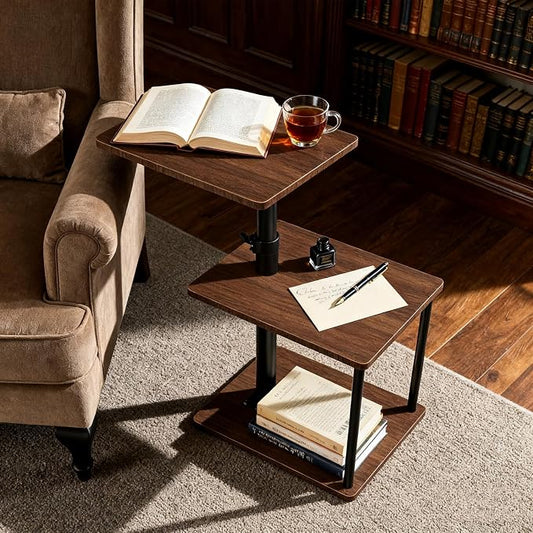 Faesun Swivel Side Table for Couch Arm, Height Adjustable C Shaped End Table for Recliner or Bed, Tv Trays with Storage Shelf for Small Spaces- Small Nightstand for Living Room, Bedroom