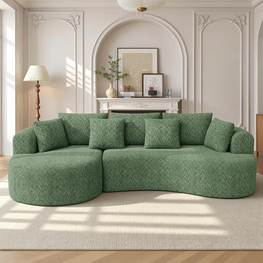 Luxanimarion 124" Curved Modular Sectional Sofa Oversized, L-Shape Boneless Couches for Living Room with Deep Seat and 7 Pillows, High-Density Memory Foam, Green Chenille Fabric, No Assembly Required