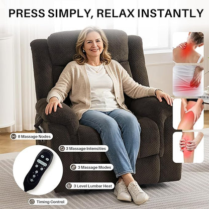 Massage Recliner Chair with Heat, Velvet Recliner Chairs for Adults, 39" Wide Manual Reclining Ergonomic Lounge Chair, Overstuffed Wall Hugger Recliners for Living Room, Chocolate Brown