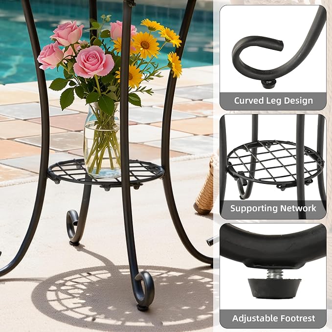 Side Table Outdoor, Mosaic Patio Table with Planter Stand, 22" H Iron Coffee End Table, Weather-Resistant Tile Top Metal Drink Bar Table for Indoor Garden Balcony Yard Bistro