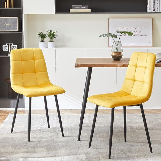 NORDICANA Yellow Velvet Dining Chairs Set of 4, Upholstered Tufted Kitchen Chairs, Comfortable Seat, Metal Leg, Easy Assembly
