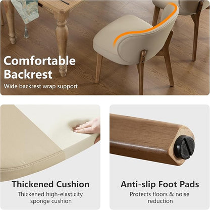 YOUNIKE Dining Chairs Set of 3 Kitchen Dining Room Chairs Modern Khaki | Faux Leather Upholstered Armless Side Accent Chair with Back 20.1" Wide Padded Seat Wooden Legs for Living Room Bedroom