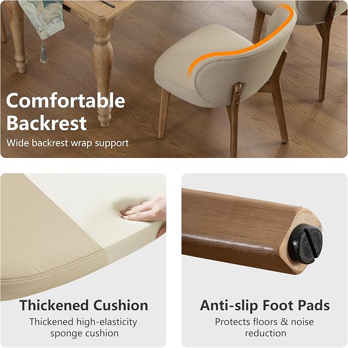 YOUNIKE Dining Chairs Set of 2 Kitchen Dining Room Chairs Modern Khaki | Faux Leather Upholstered Armless Side Accent Chair with Back 20.1" Wide Padded Seat Wooden Legs for Living Room Bedroom