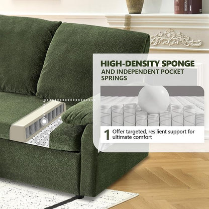 VINGLI Sectional Sleeper Sofa with Pull Out Couch Bed, 85 Inch L-Shaped Convertible Sofa Bed, 5 Seat Modular Sectional Couches for Living Room with Storage Chaise, USB Charging, Side Pockets