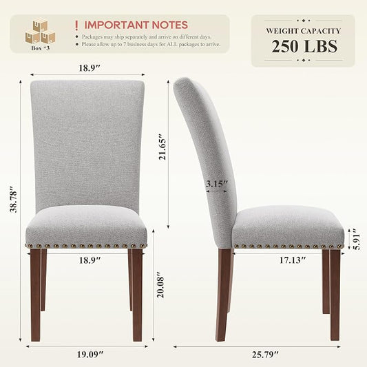 MALOL Dining Chairs Set of 6, High Back Dining Chair with Wood Legs and Nailhead Trim, Modern Padded Kitchen Room Chairs for Dining Room/Restaurant, Light Grey