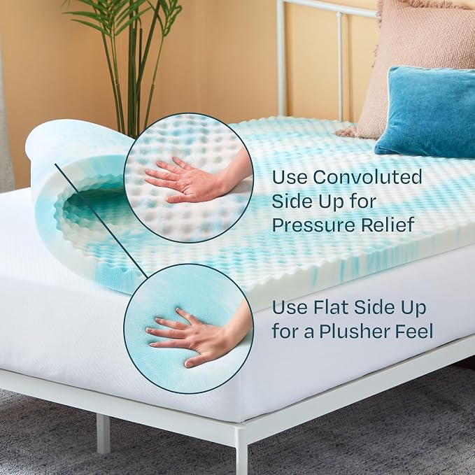 Linenspa 3" Convoluted Gel Swirl Memory Foam Topper, Egg Crate, CertiPUR-US