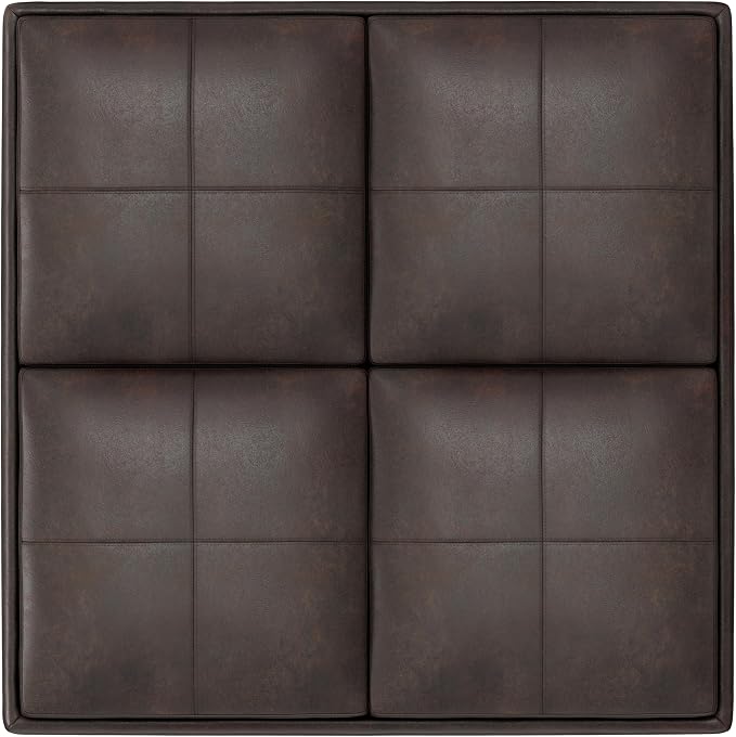 SIMPLIHOME Avalon Wide Contemporary Square Coffee Table Storage Ottoman, Distressed Brown, Table Ottoman