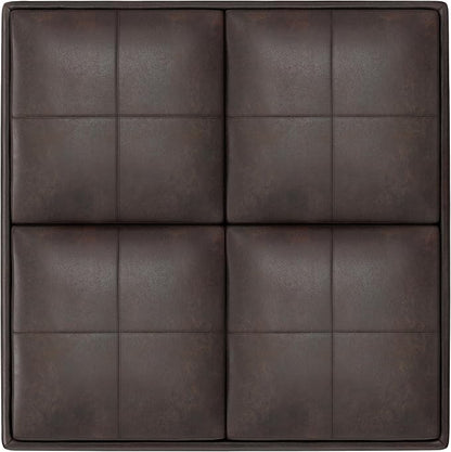 SIMPLIHOME Avalon Wide Contemporary Square Coffee Table Storage Ottoman, Distressed Brown, Table Ottoman