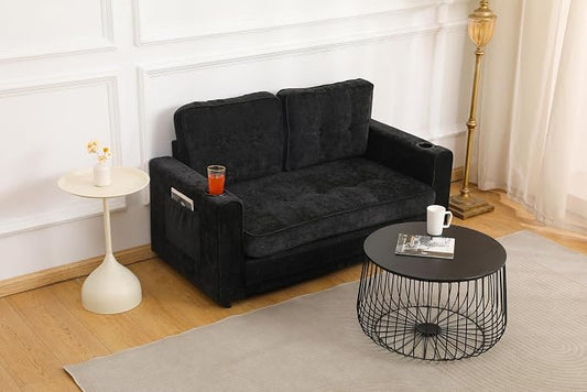 ERYE Foldable Loveseat Sofa Convertible Pull Out Sleeper Sofabed,2 Seat Tufted Upholstered Sofa Modern Convertible Sleeper Couch Bed with Cupholders and Side Pockets