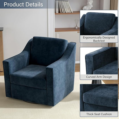 Swivel Accent Chairs Set of 2, 360° Swivel Upholstered Club Armchairs for Living Room, Comfy Single Sofa Reading Chair with Deep Seat, Metal Swivel Base, Chenille Fabric, Navy