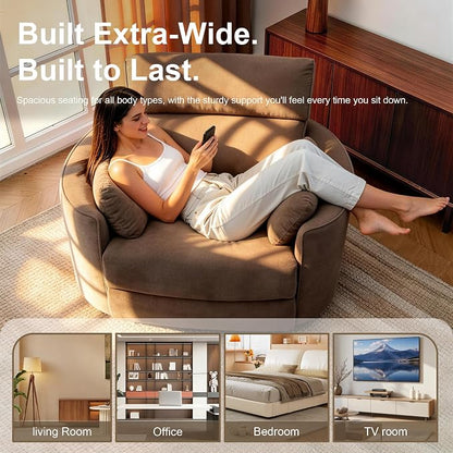 450lbs Oversized Power Recliner Chair, 53" Extra Wide Electric Recliner for Big and Tall Adults, Single Sofa with USB & Type-C Ports, Pillows, Chair for Living Room, Bedroom, Office (Brown)
