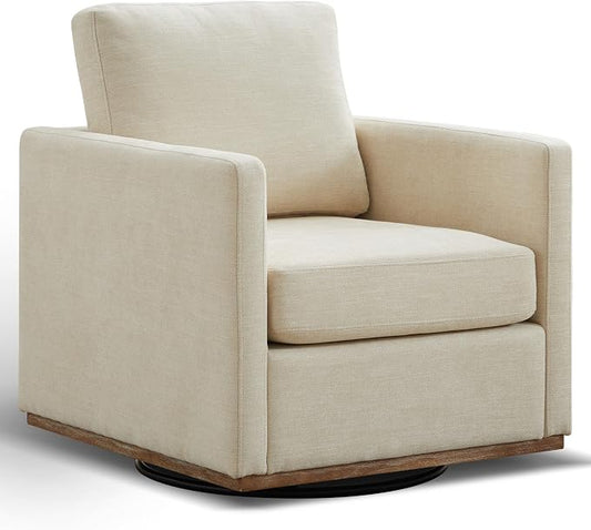 Aoiy & Wifon 30.7" W Swivel Accent Chair, Mid Century Modern Swivel Chair for Living Room, Comfy Small Accent Chair, Wavy Chenille, Beige