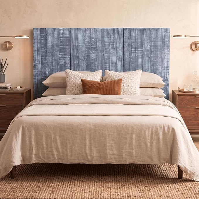 Barn Walls Full Wood Headboard - Blue Stonewash Farmhouse Design - Wall Mounted Floating Headboard for Full Bed - Handcrafted Solid Wood - Easy No-Drill Installation