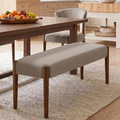 Usaint 42" End of Bed Bench, Modern Upholstered Bedroom Bench with Rubberwood Legs, Entryway Bench with Cushion, Dining Bench for Living Room, Bedroom, Brown with Walnut Leg
