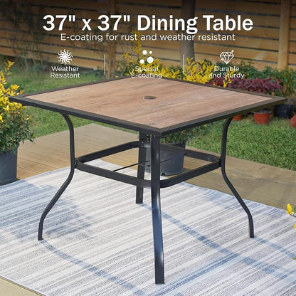 PHI VILLA 5 Pieces Outdoor Dining Set for 4, 37" Square Metal Table with Polywood Top & Stackable Wrought Iron Chairs, Outside Furniture Set for Patio, Deck, Backyard, Porch