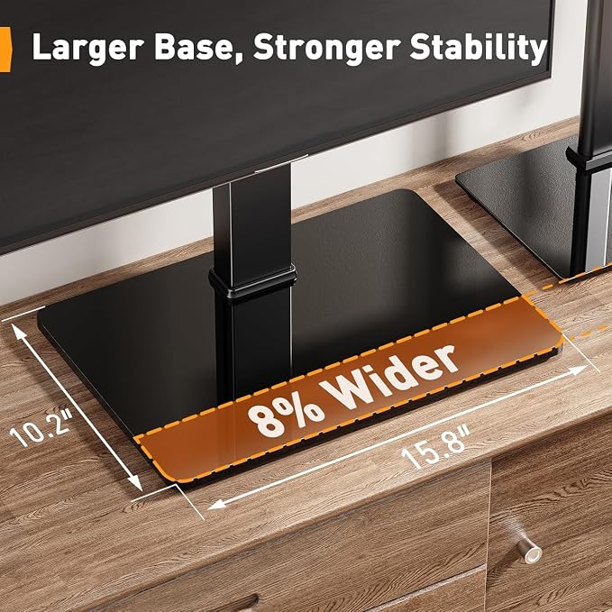 Perlegear Table Top TV Stand Mount, Universal Swivel TV Stand for 32–60,65 Inch LCD/LED/OLED TVs up to 88 lbs with Tempered Glass Base, Height Adjustable TV Base with Tilt, Max VESA 400x400mm