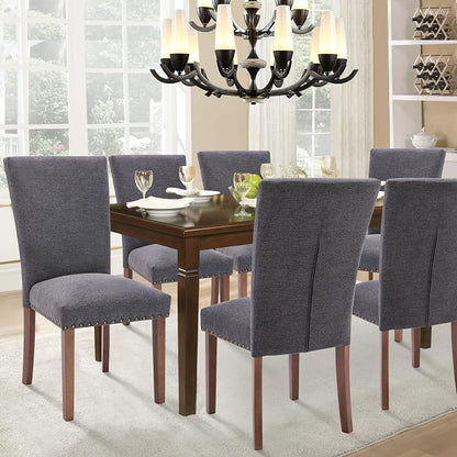 Parsons Dining Chairs Set of 2, Upholstered Nailhead Dining Room Kitchen Side Chair with Thick Cushions and Wood Legs, Dark Grey