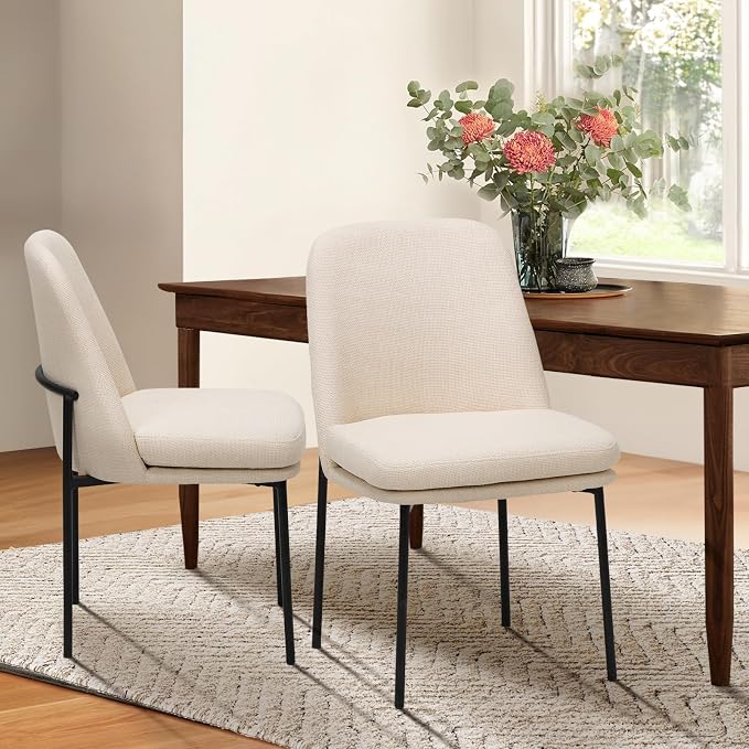 COLAMY Modern Dining Chairs Set of 2, Upholstered Dining Room Chairs Dinner Chair Kitchen Chairs with Curved Back and Metal Legs, Beige
