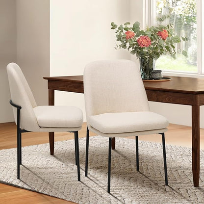 COLAMY Modern Dining Chairs Set of 2, Upholstered Dining Room Chairs Dinner Chair Kitchen Chairs with Curved Back and Metal Legs, Beige