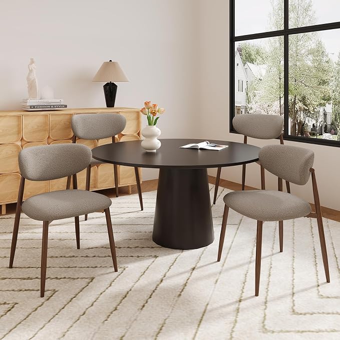 MALOL Upholstered Dining Chairs Set of 6, Curved Back Kitchen Chairs with Metal Legs and Anti Slip Pads, Dining Room Chair for Home and Restaurant, Camel