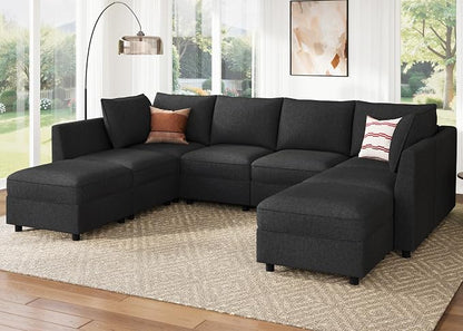 HONBAY Modular Sectional Sofa Couch with Storage, Modern U Shaped Sectional Sofa, Convertible Couches for Living Room - Linen Grey