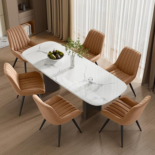 Mid Century Modern Dining Chairs Set of 6, Soft Cushion Upholstered Fabric Kitchen Chairs, Brown