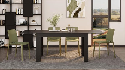 Mobili Fiver, Easy, Extendable Dining Table, 55.1(86.6) x35.4 in, Ashwood Black, for 6-8 People, Expandable Dining Table for Kitchen, Italian Furniture