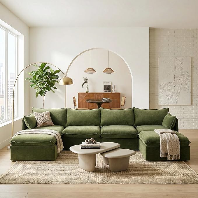 Cloud Modular Sectional Sofa, Oversized Deep Seat Comfort, Luxe Chenille | Fully Removable Washable Covers, Memory Foam Seat Cushions, Storage Ottoman, Premium Fabric