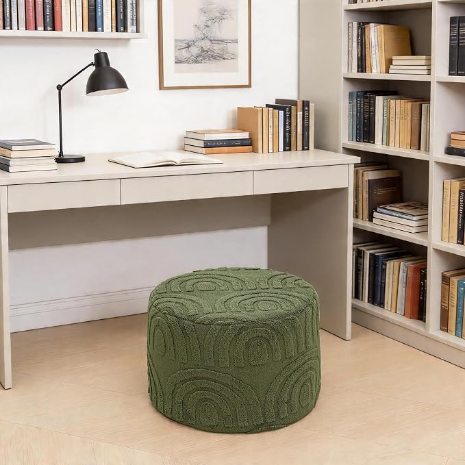 Asuprui Supportive Boucle Pouf Ottoman Foot Rest Elevate Your Living Room Decor with Lightweight Pouf Filler Modern Foam Stuffed Poof Perfect to Rest Your Feet (Deep Green, 20x20x14 Inches)