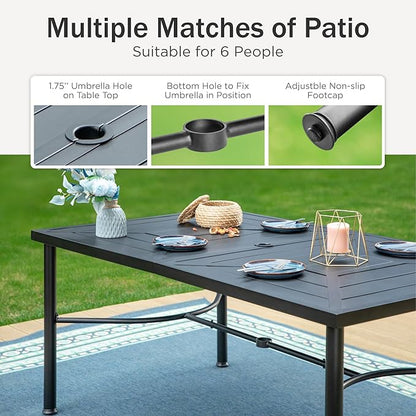 PHI VILLA 7 Piece Patio Dining Set, 6 Outdoor Swivel Patio Chairs & 1 Rectangular Large Metal Table (1.7" Umbrella Hole), All Weather Dining Furniture Set for Lawn Garden (Blue)