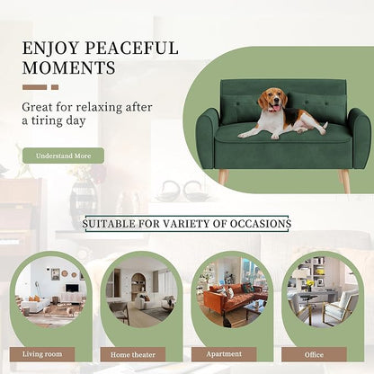 Vongrasig 47" Small Modern Loveseat Sofa, Mid Century Linen Fabric 2-Seat Sofa Couch Tufted Love Seat with Back Cushions and Tapered Legs for Living Room, Bedroom and Small Space (Green)