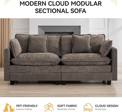 76″ Cloud Deep Seat Loveseat, Upholstered Chenille Modular 2-Seat Sectional Sofa Couch for Living Room, Modern Comfy Settee Loveseat for Small Apartment & Apartment Living, Brown